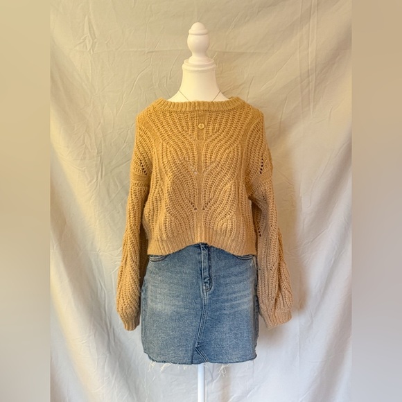 Balloon Sleeve Tan Sweater - Picture 1 of 7
